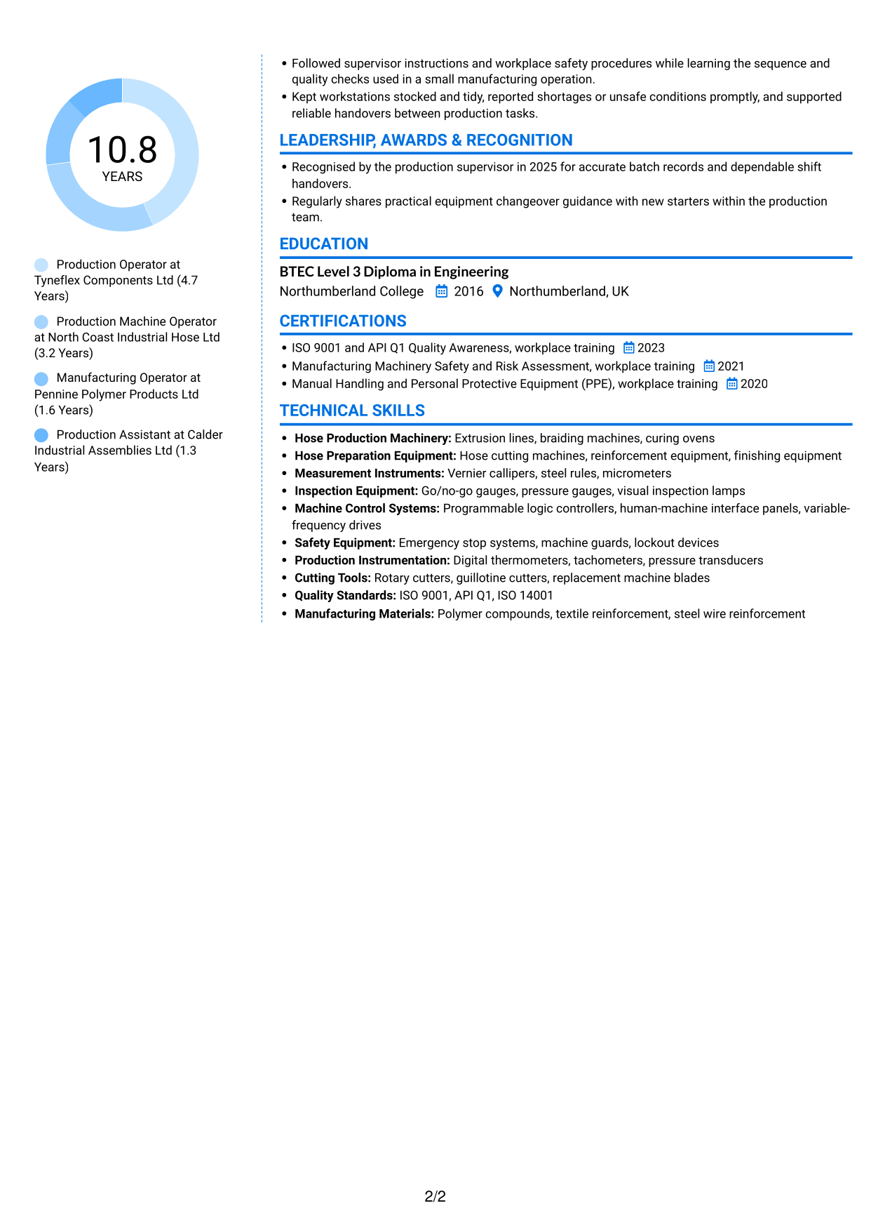 CV example — page 2