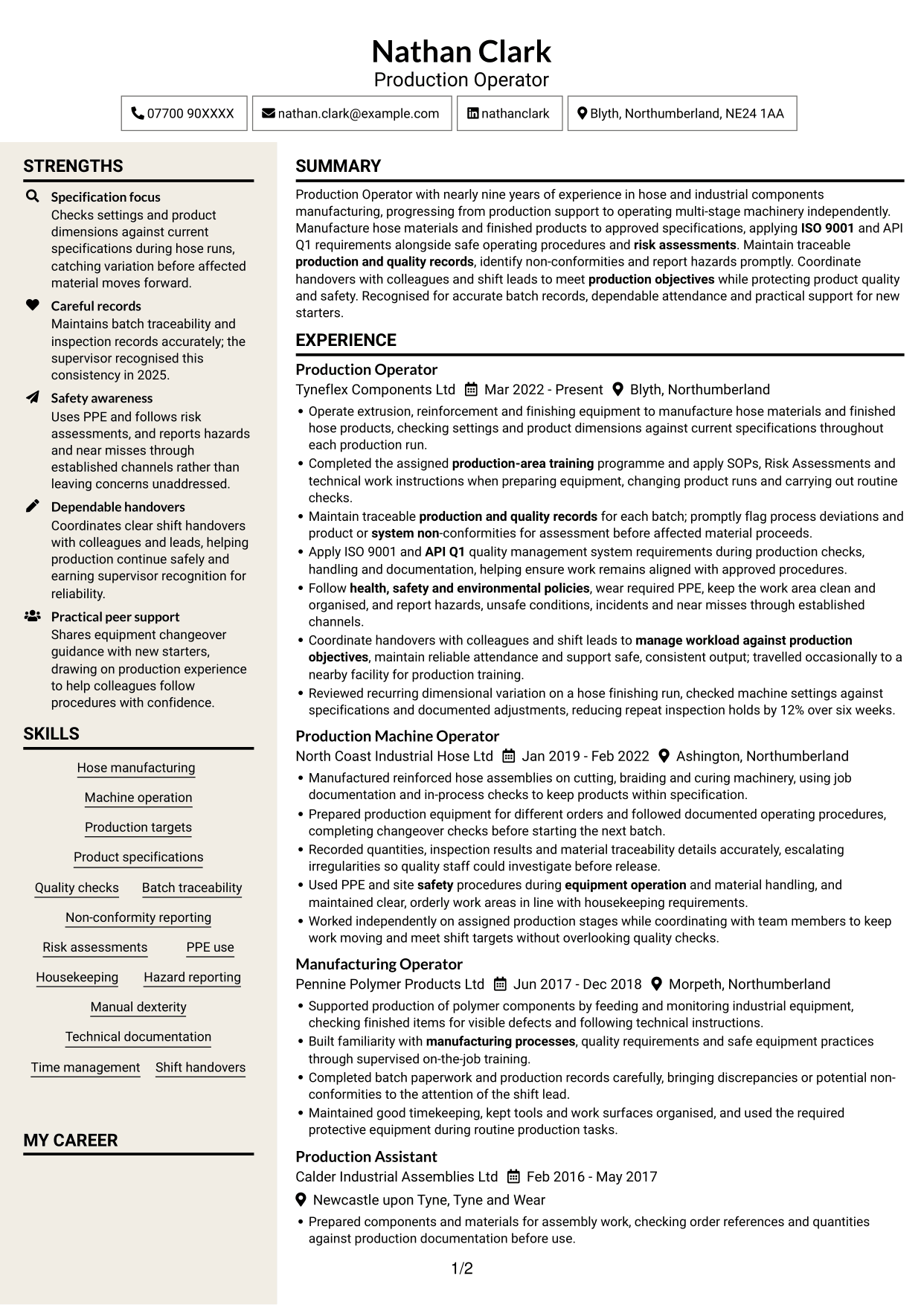 CV example — page 1