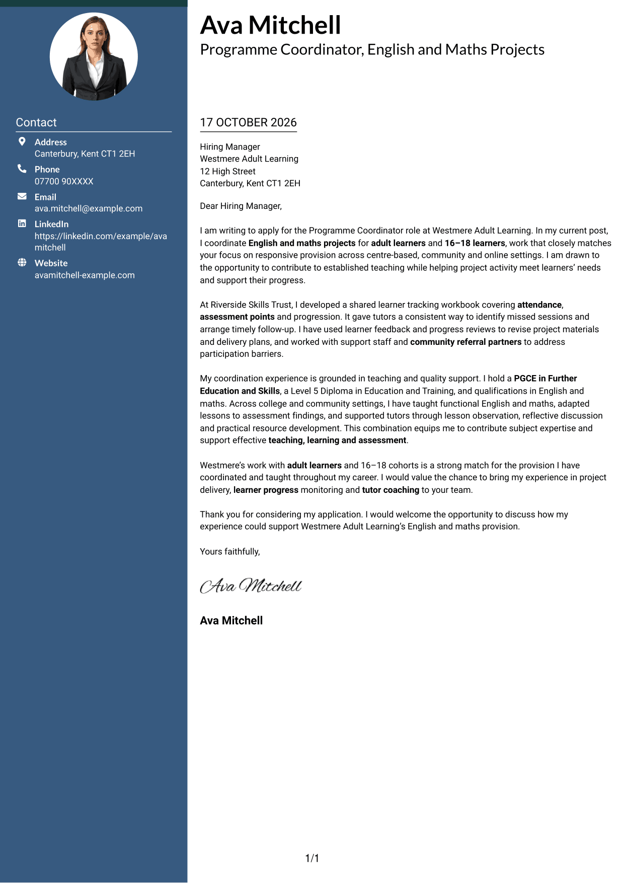 Cover letter example — page 1