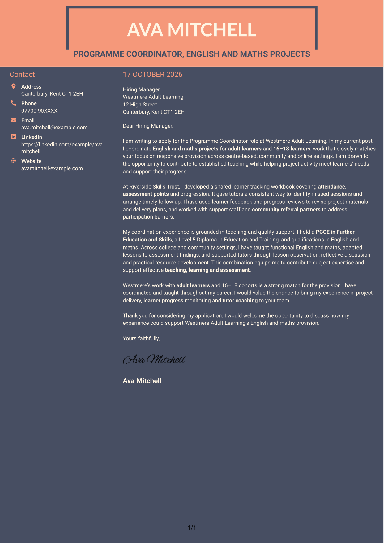 Cover letter example — page 1