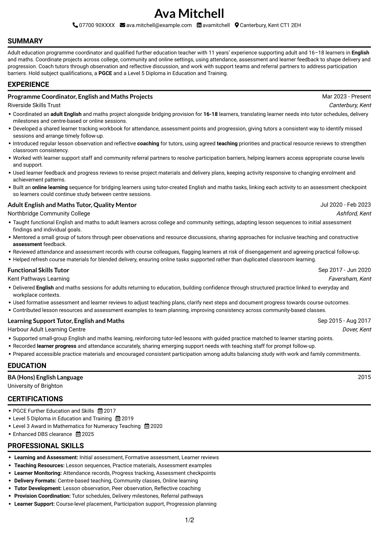 CV example — page 1