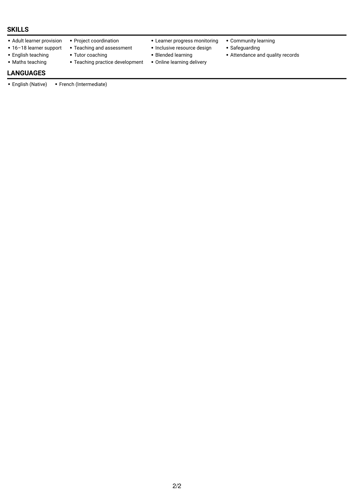 CV example — page 2