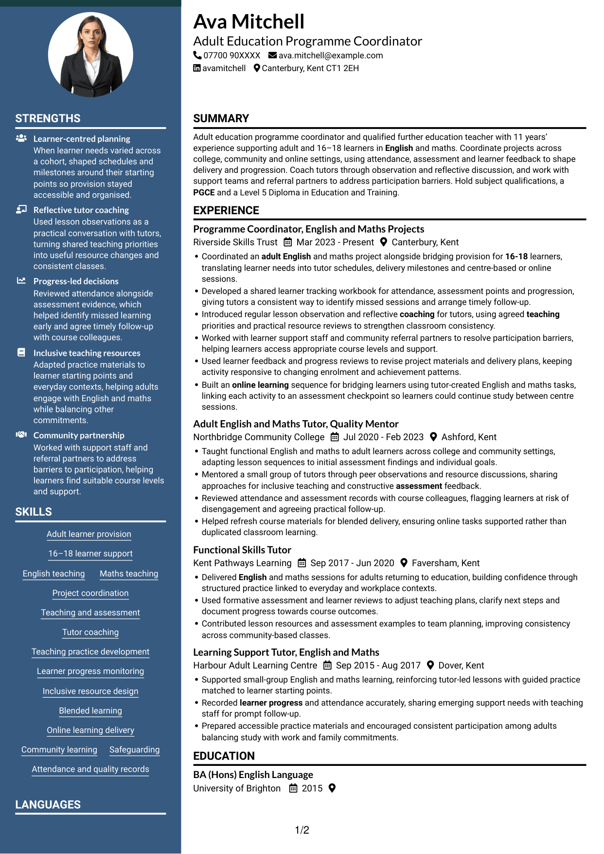 CV example — page 1