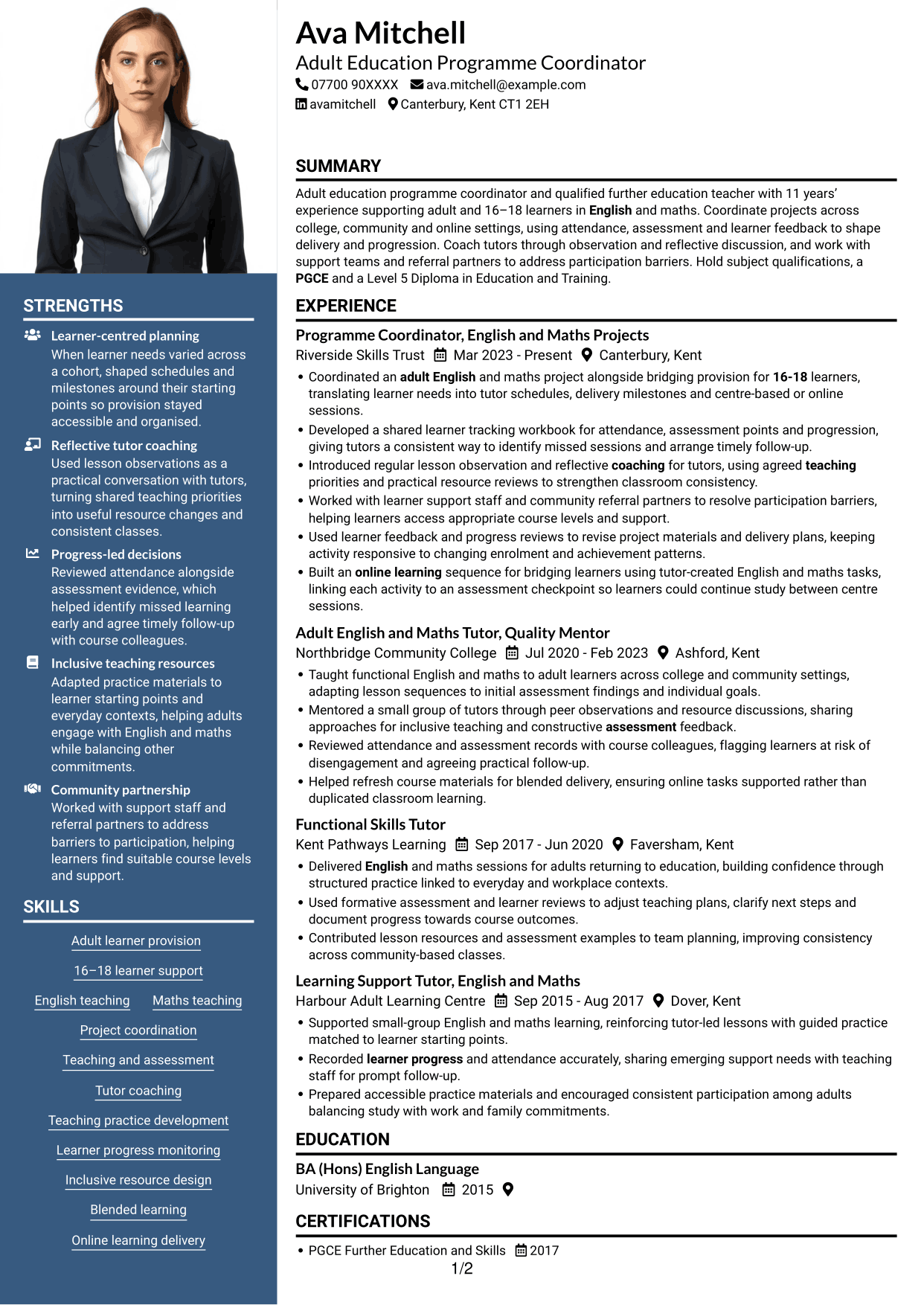 CV example — page 1