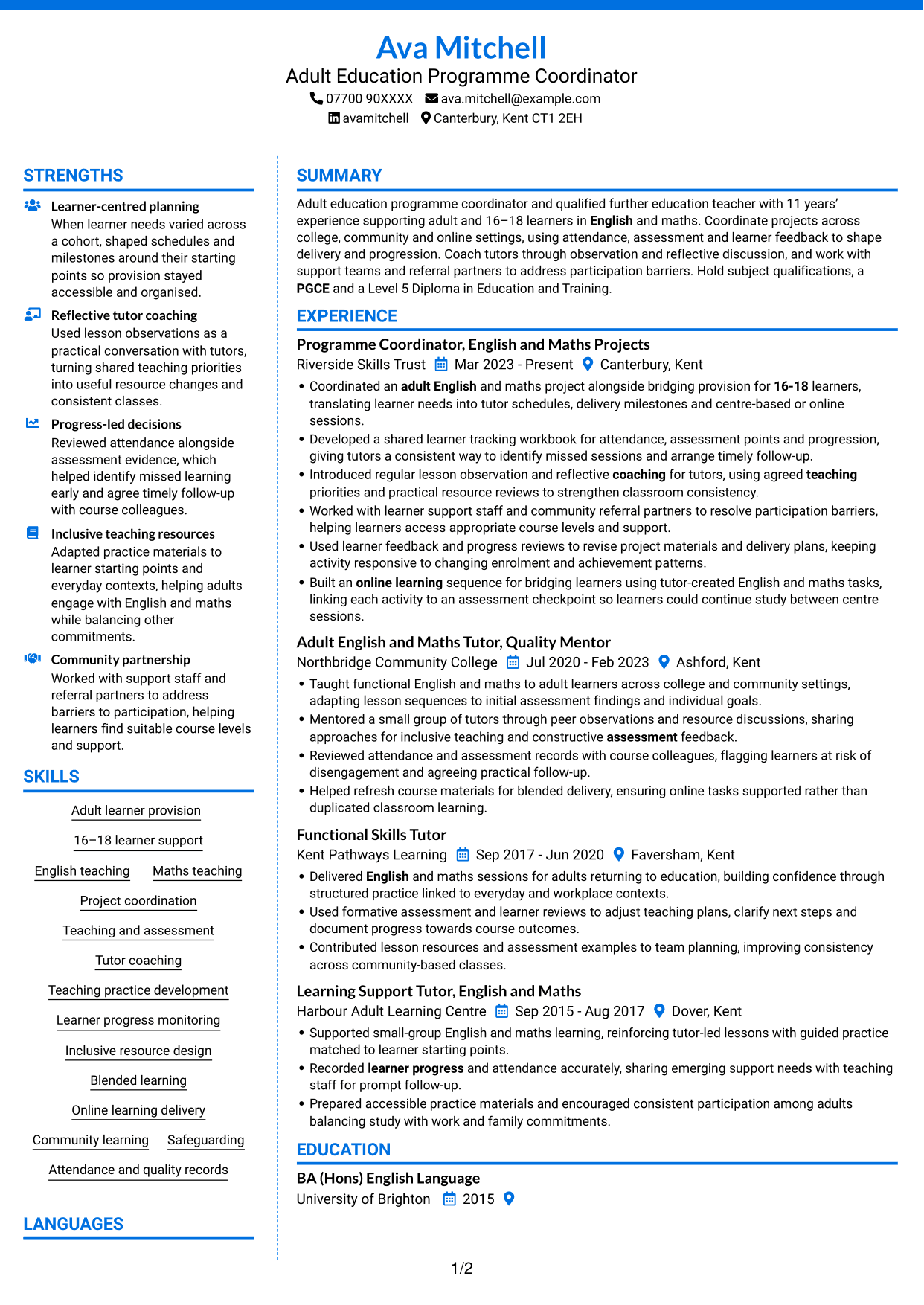 CV example — page 1