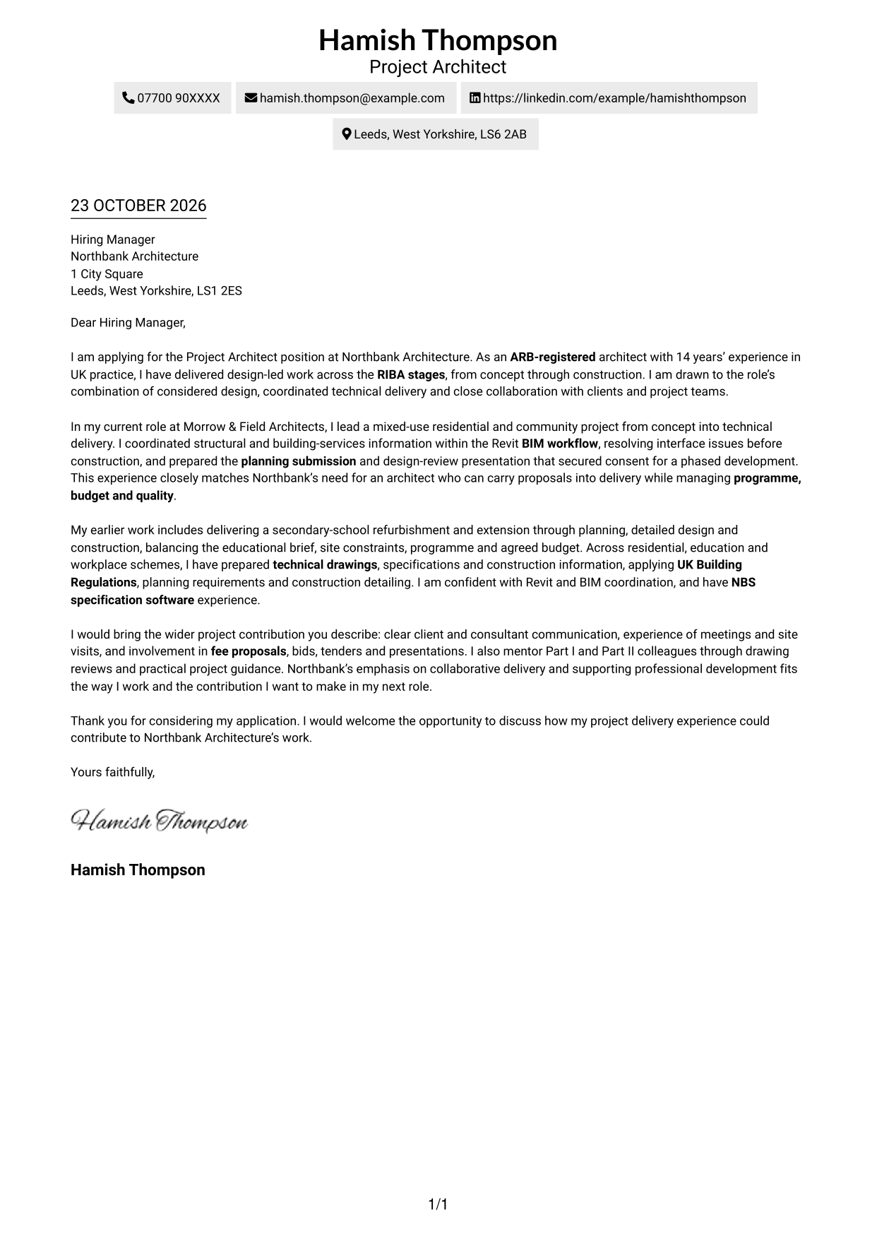 Cover letter example — page 1