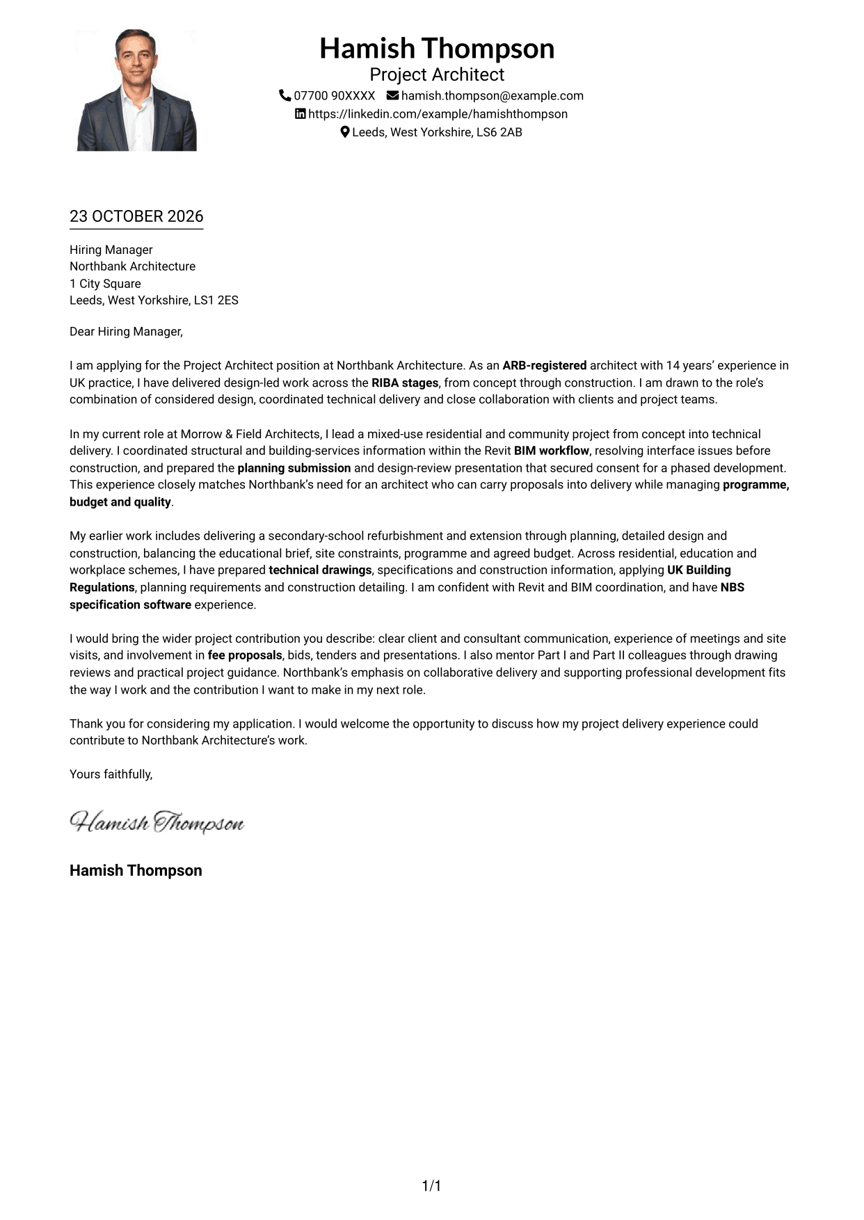 Cover letter example — page 1