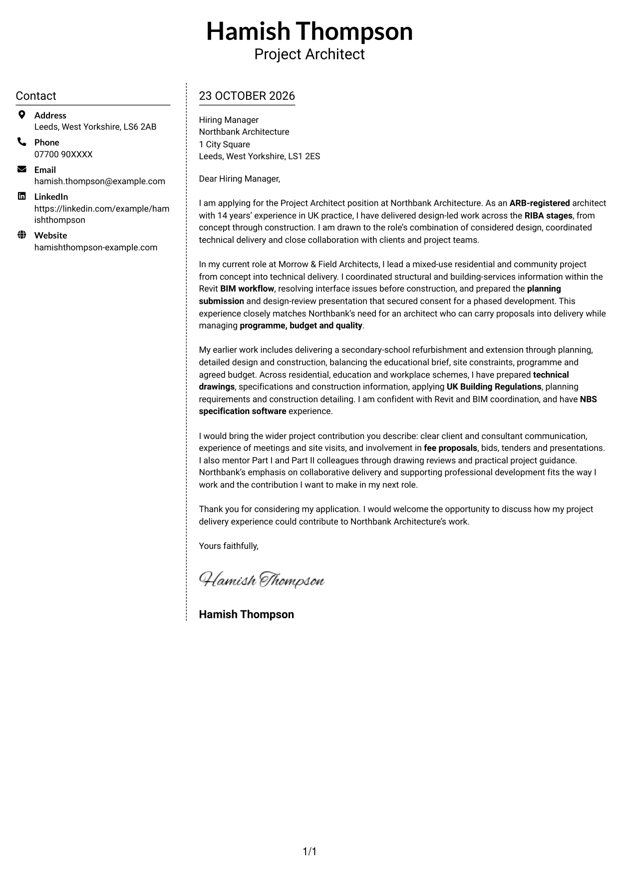 Cover letter example — page 1