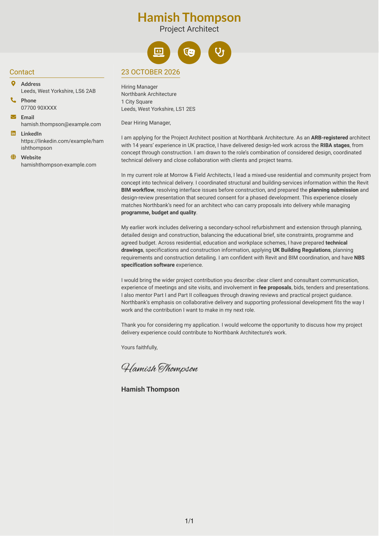 Cover letter example — page 1