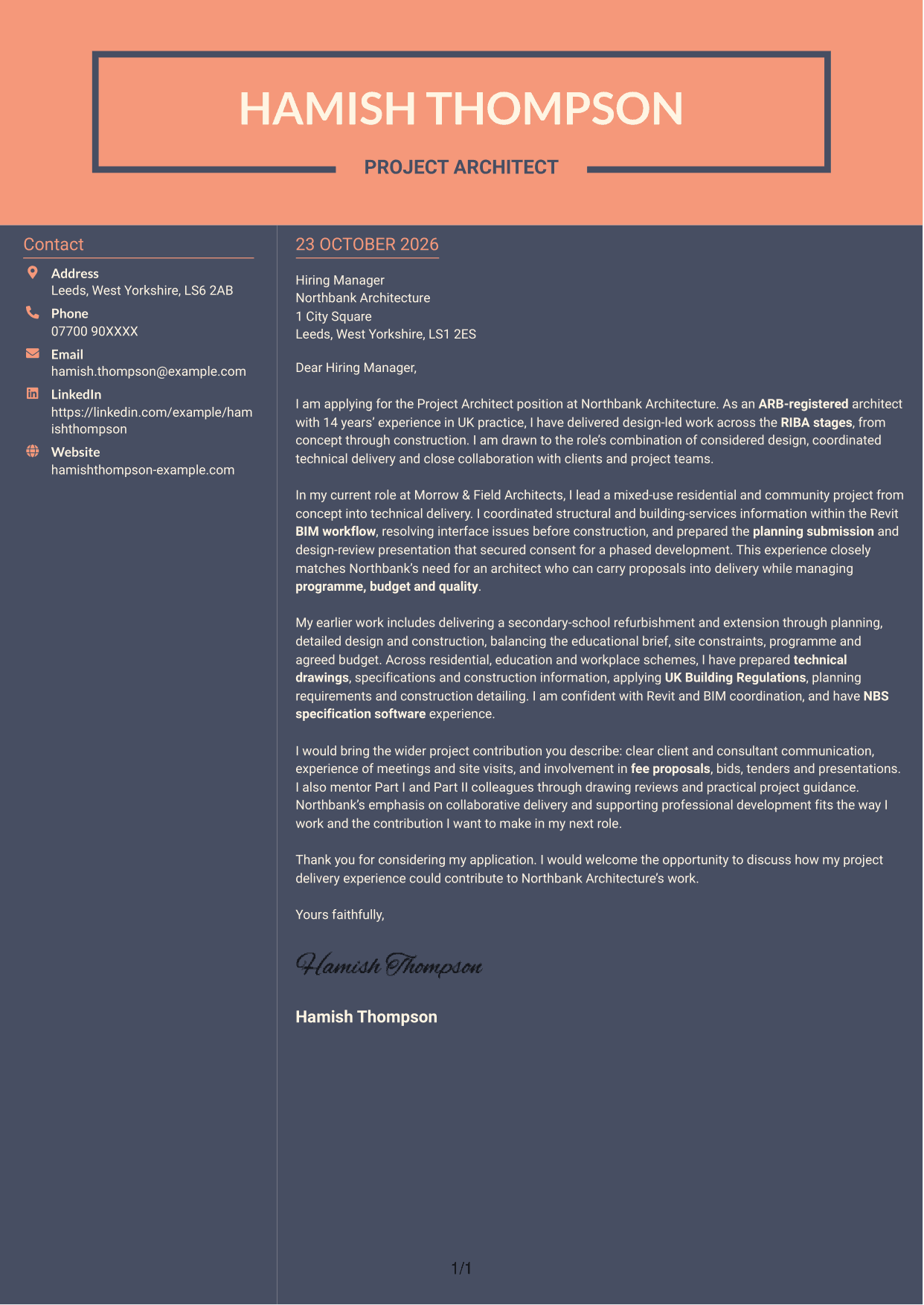 Cover letter example — page 1