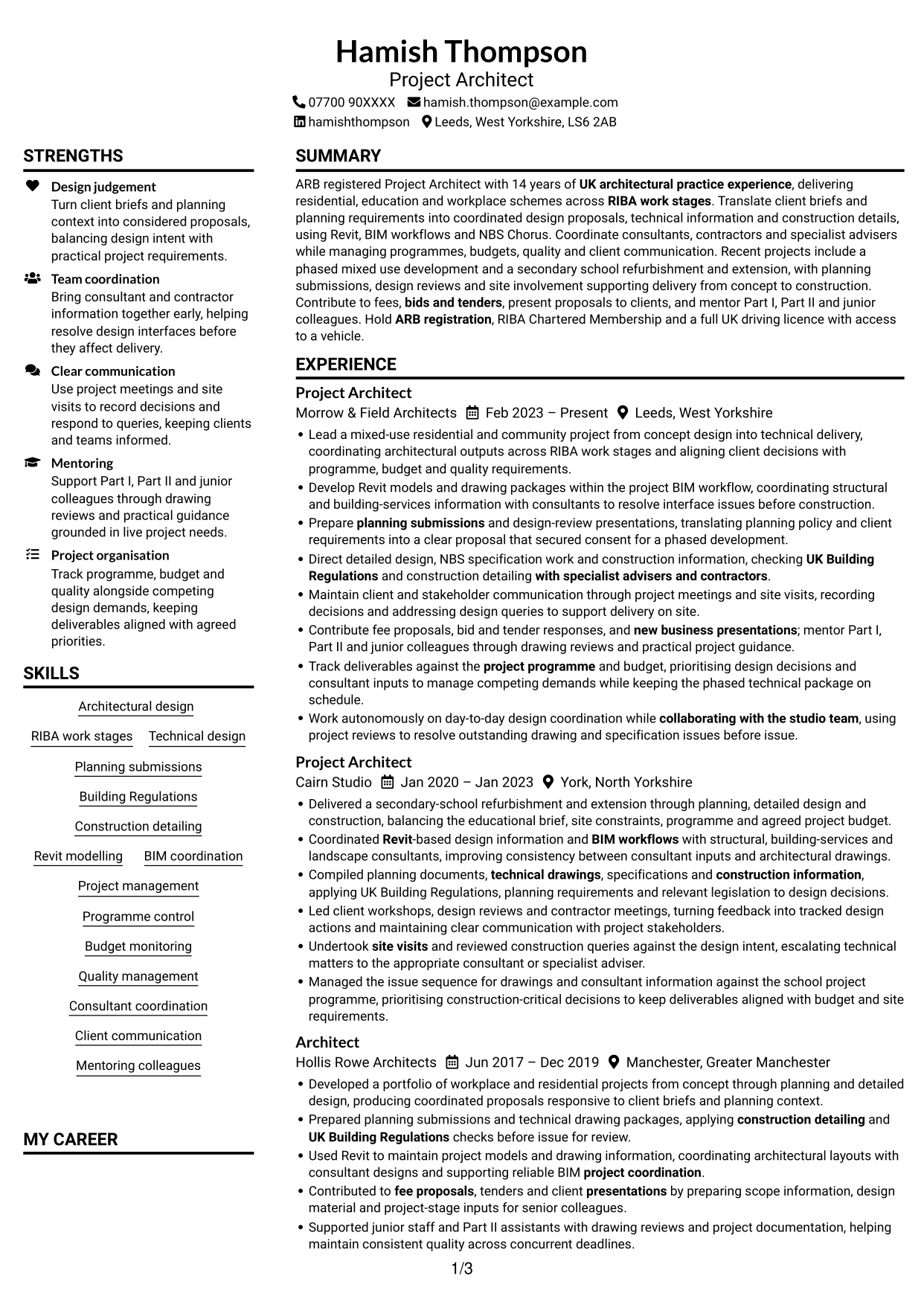 CV example — page 1