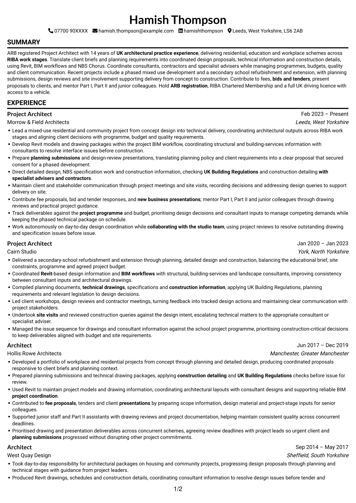 CV example — page 1