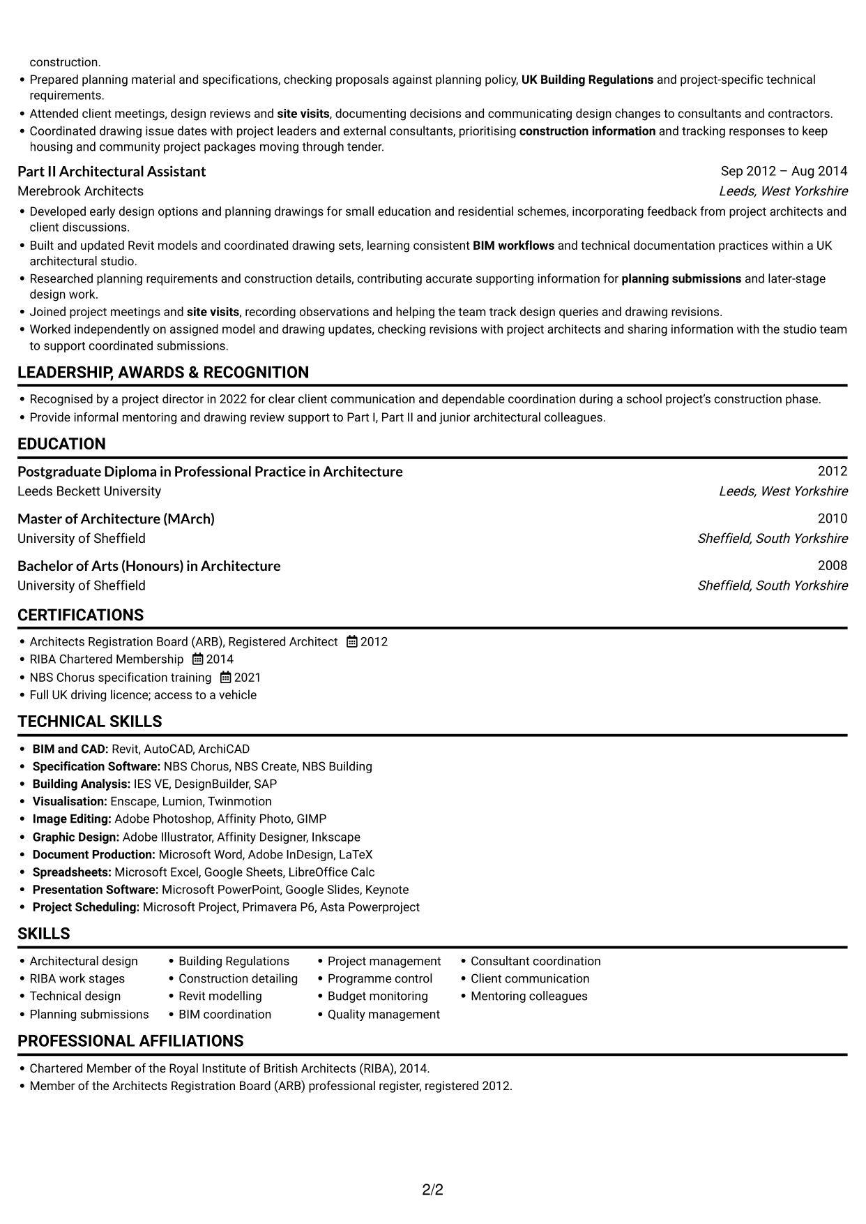 CV example — page 2