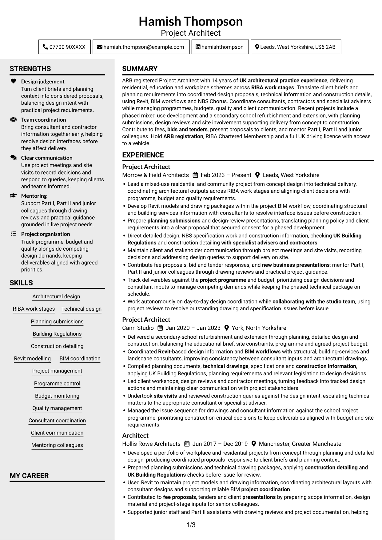 CV example — page 1
