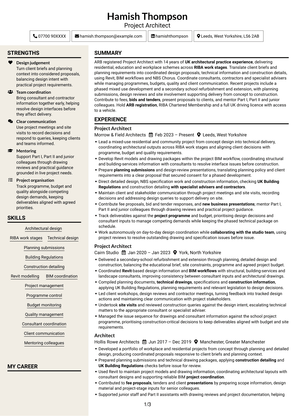 CV example — page 1