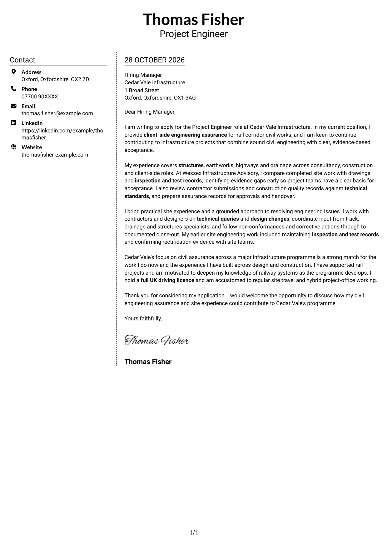Cover letter example — page 1