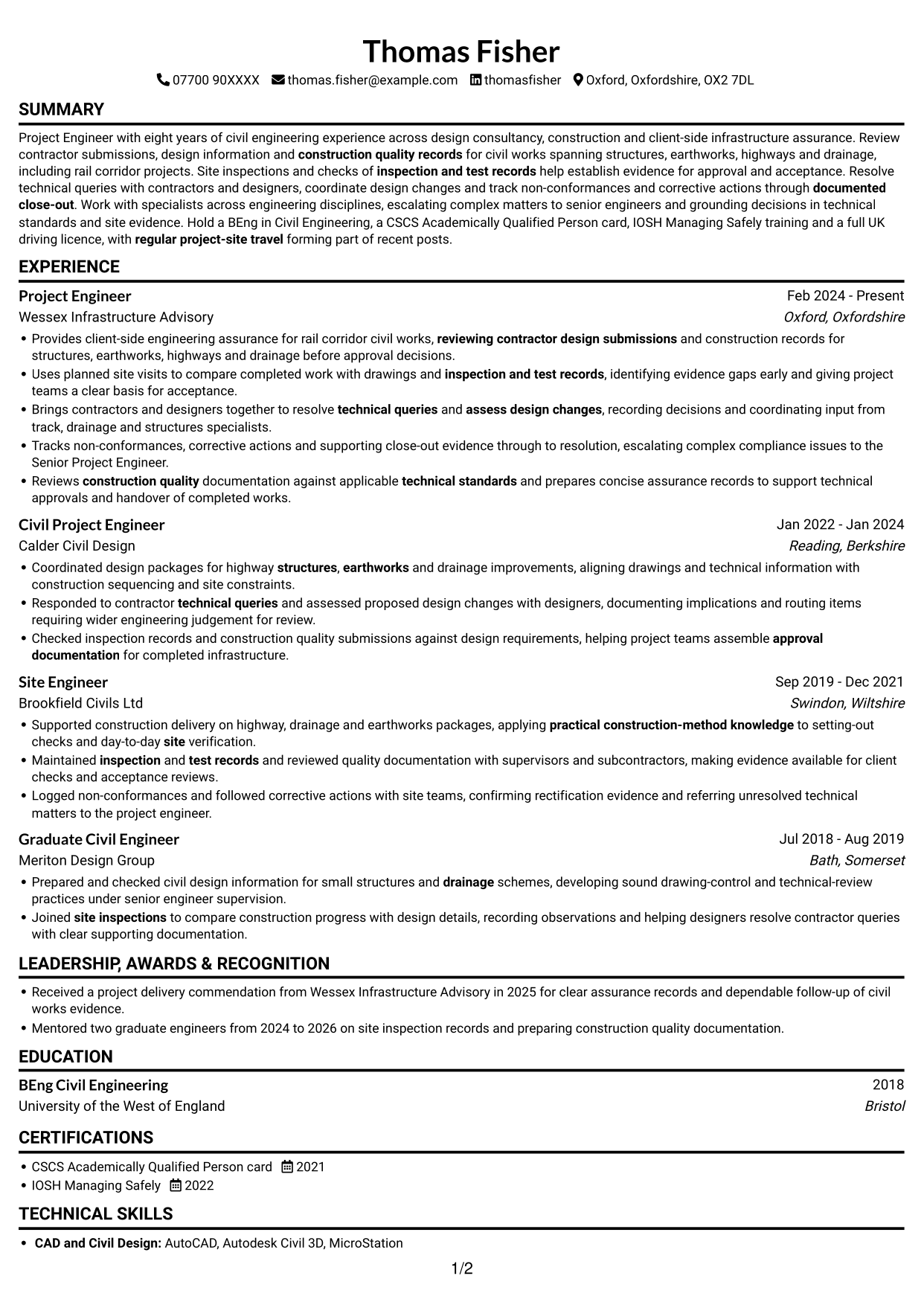 CV example — page 1