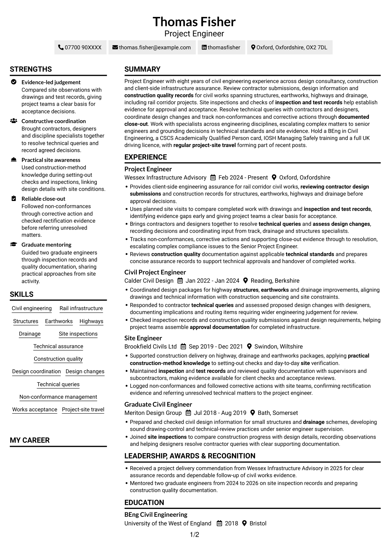 CV example — page 1
