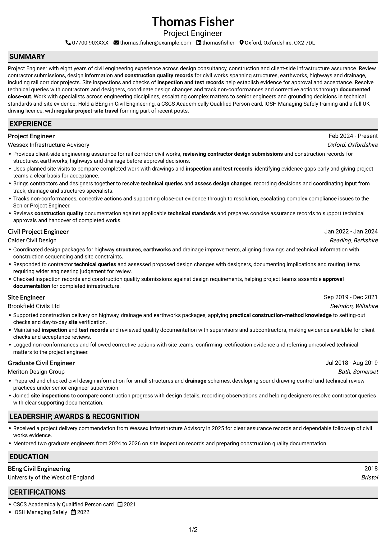 CV example — page 1