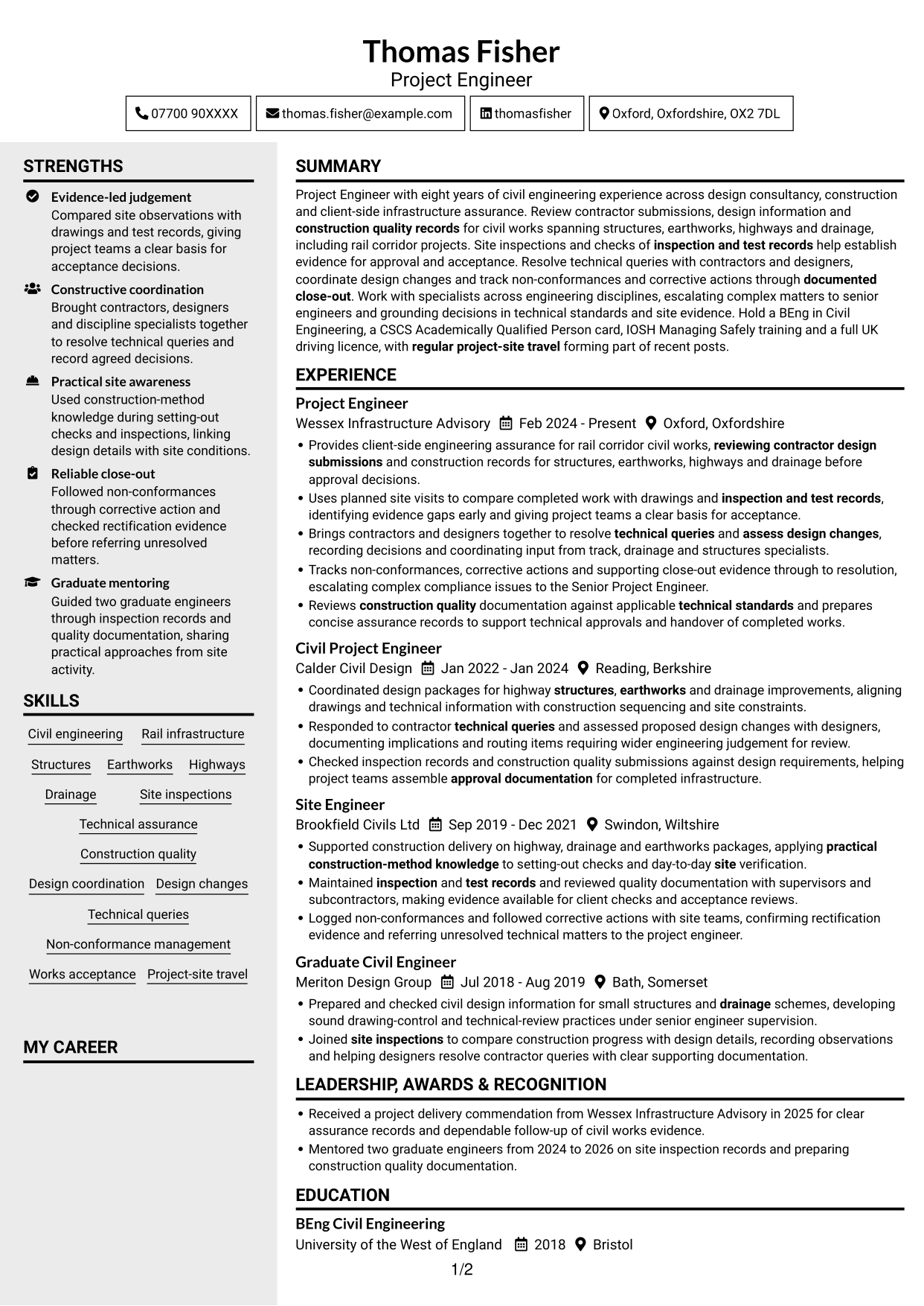 CV example — page 1