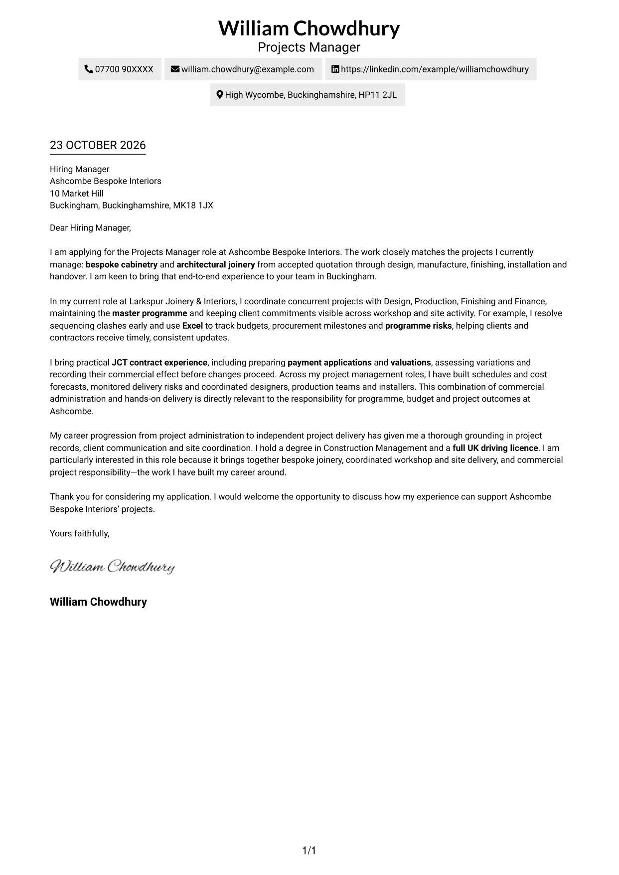 Cover letter example — page 1