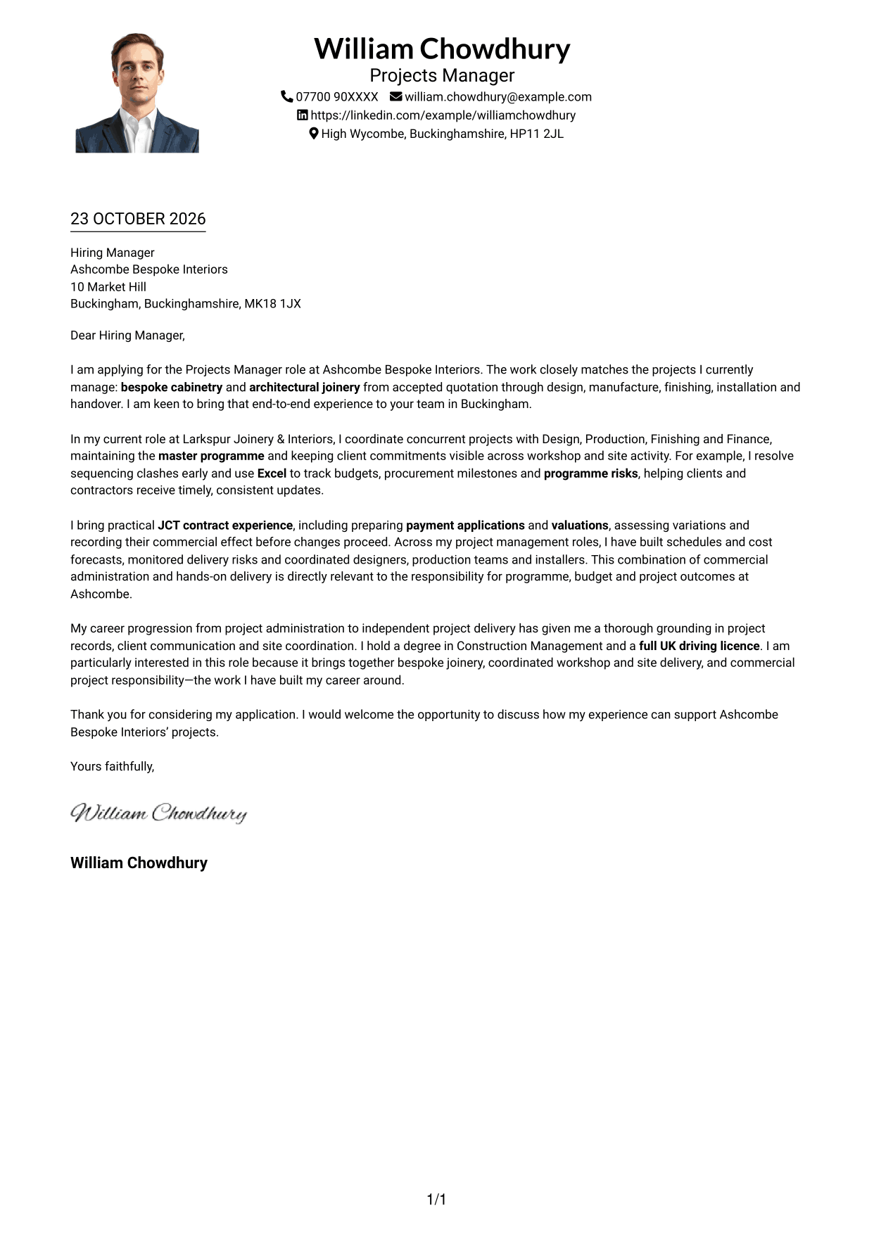 Cover letter example — page 1