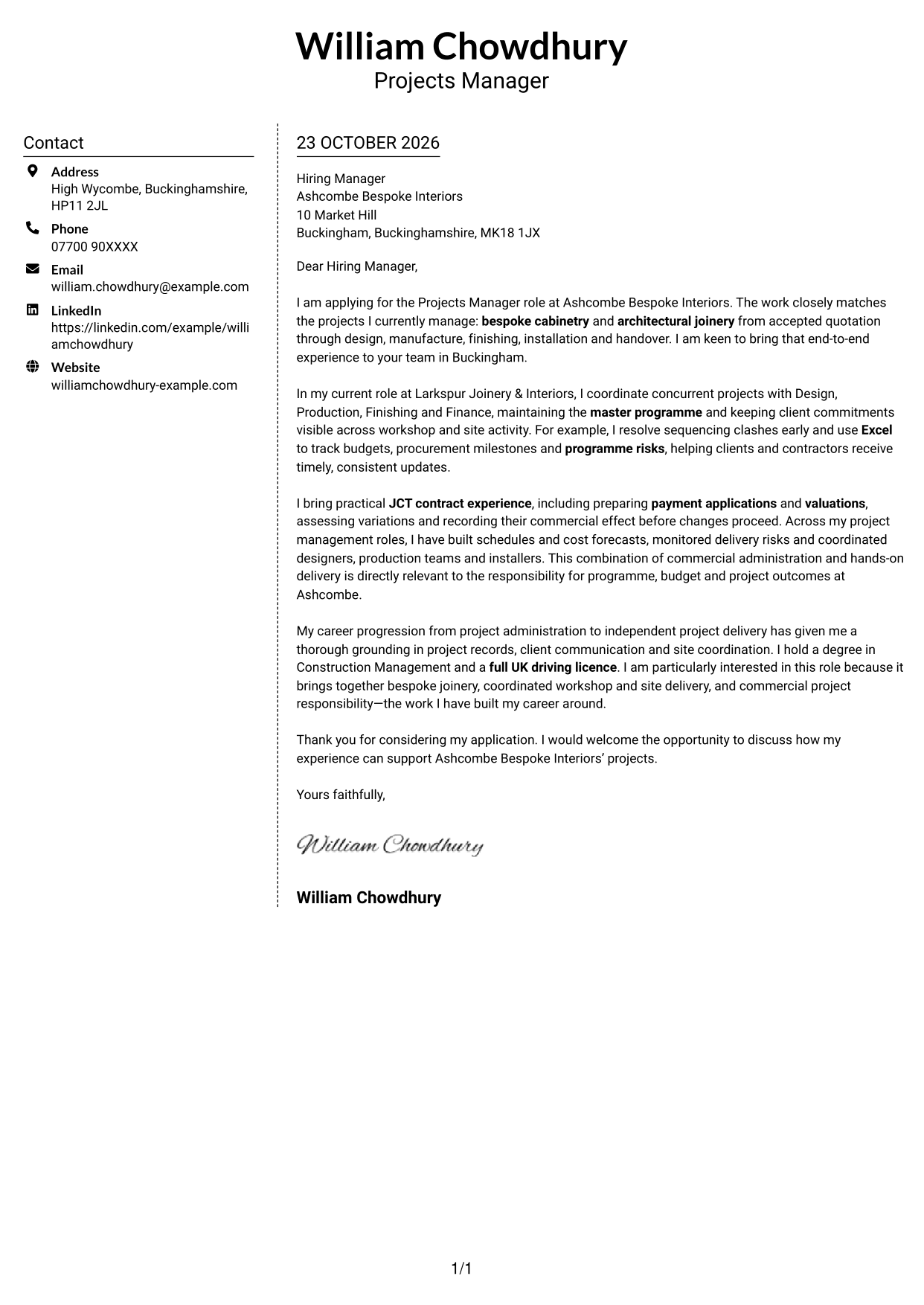 Cover letter example — page 1