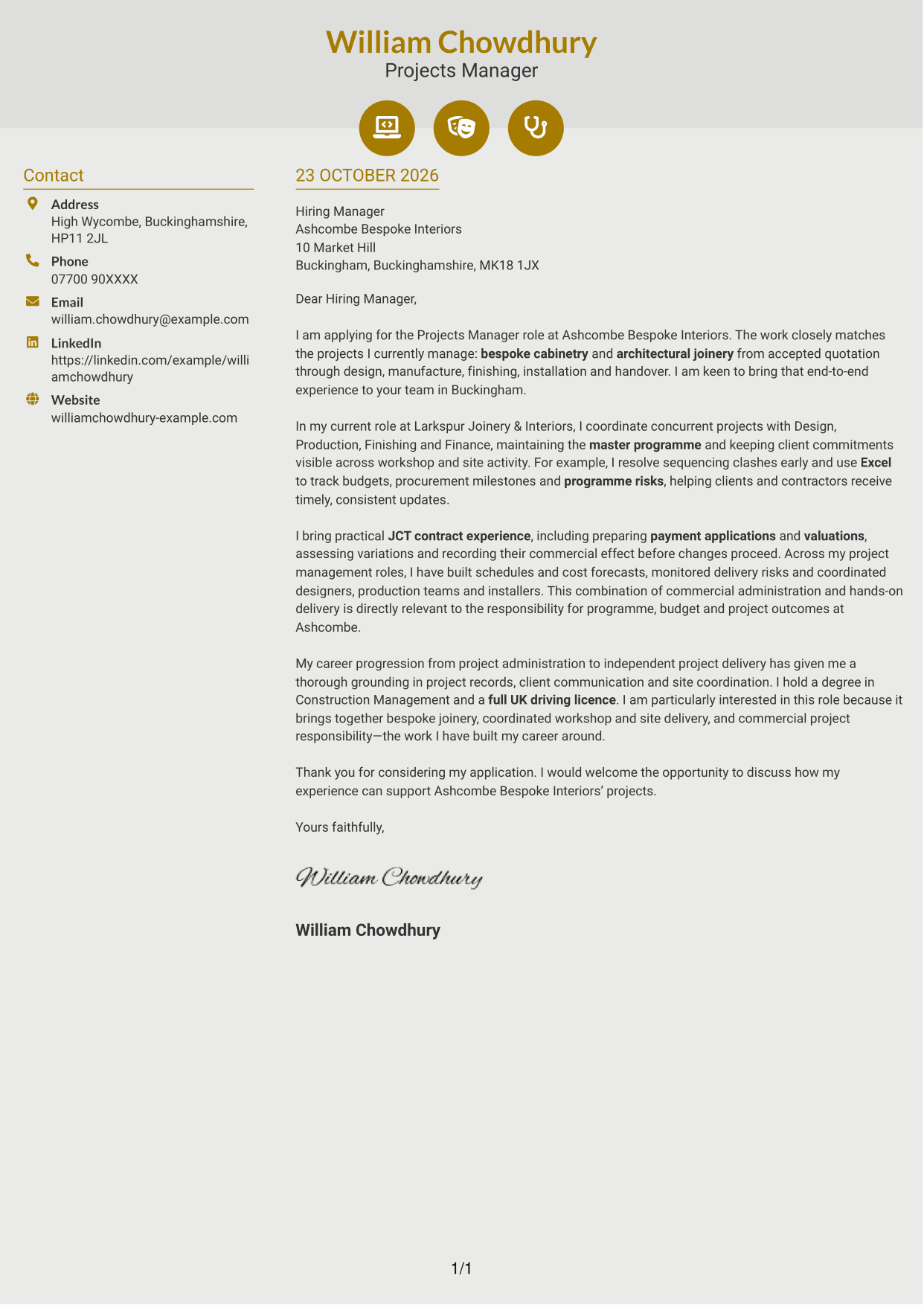Cover letter example — page 1