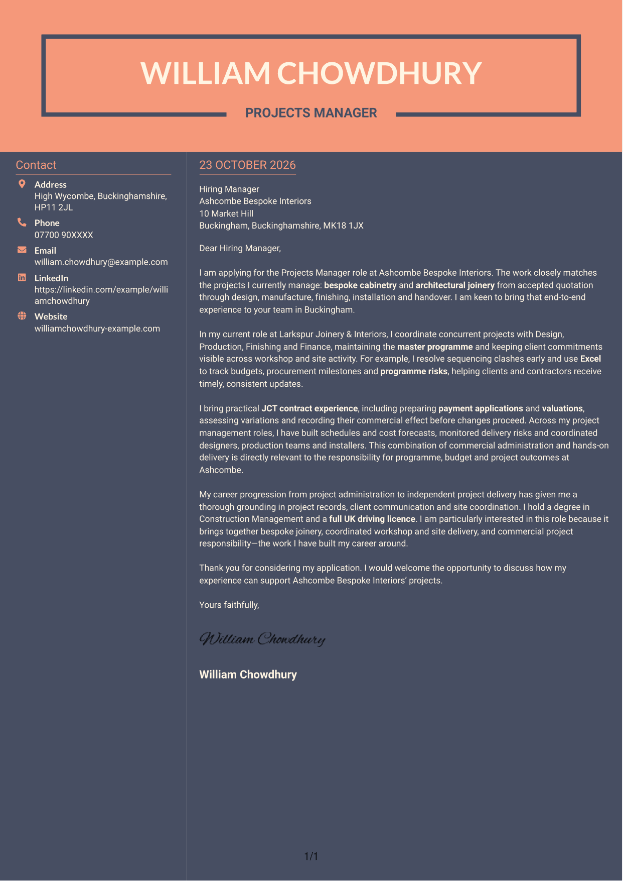 Cover letter example — page 1