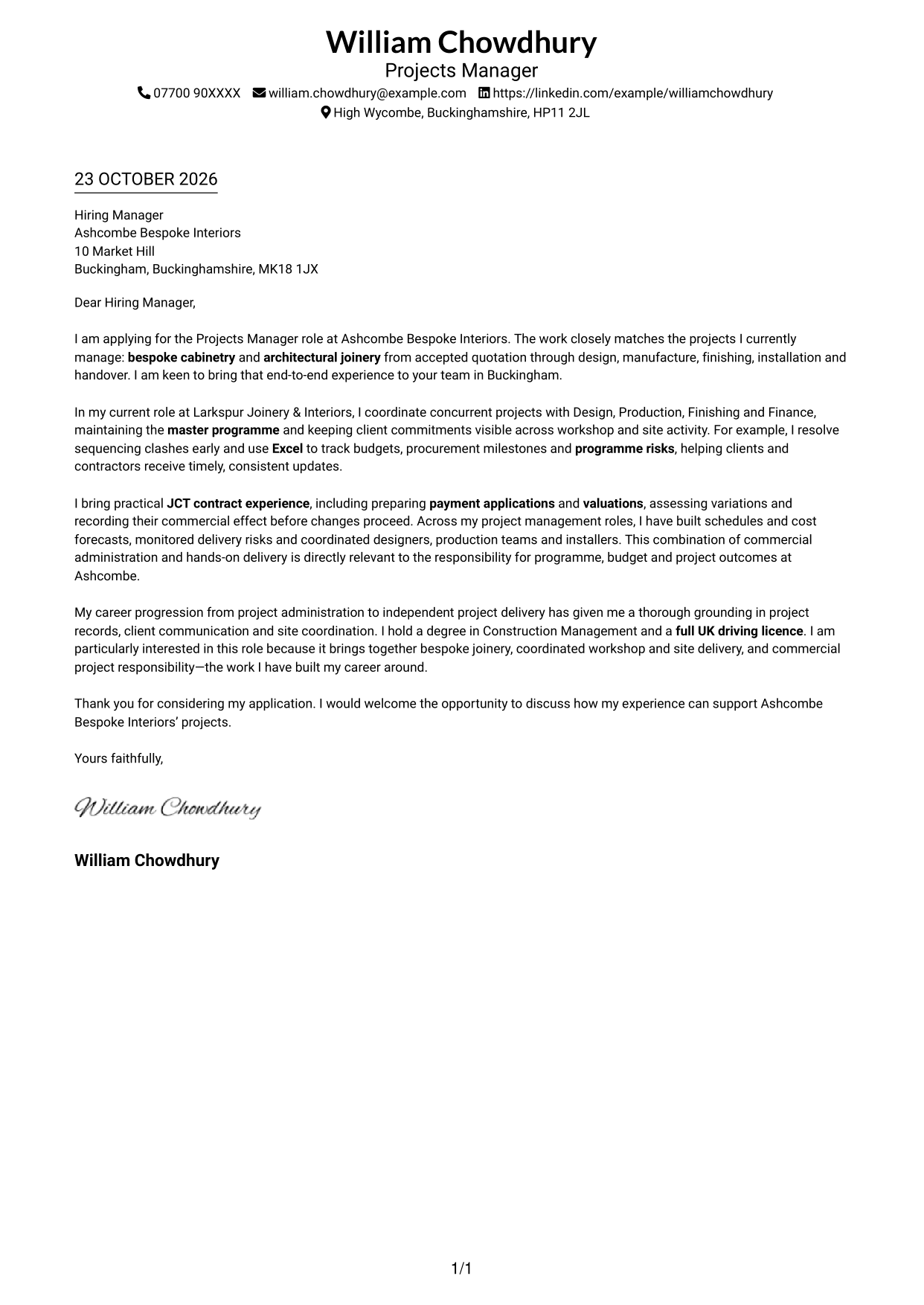 Cover letter example — page 1