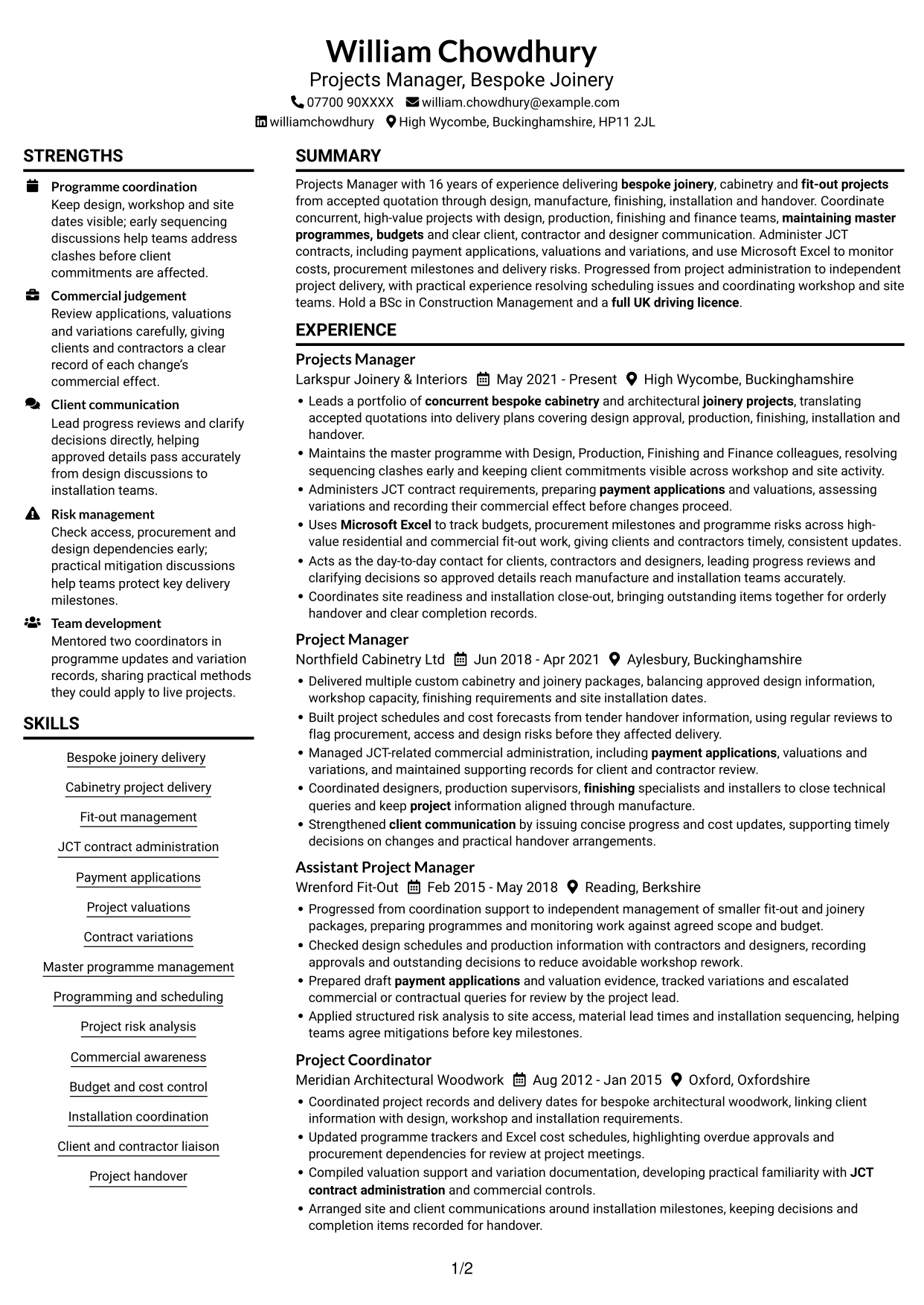 CV example — page 1
