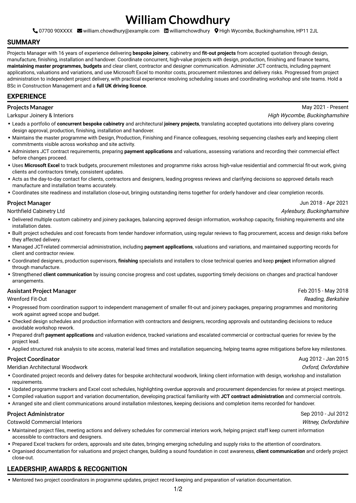 CV example — page 1
