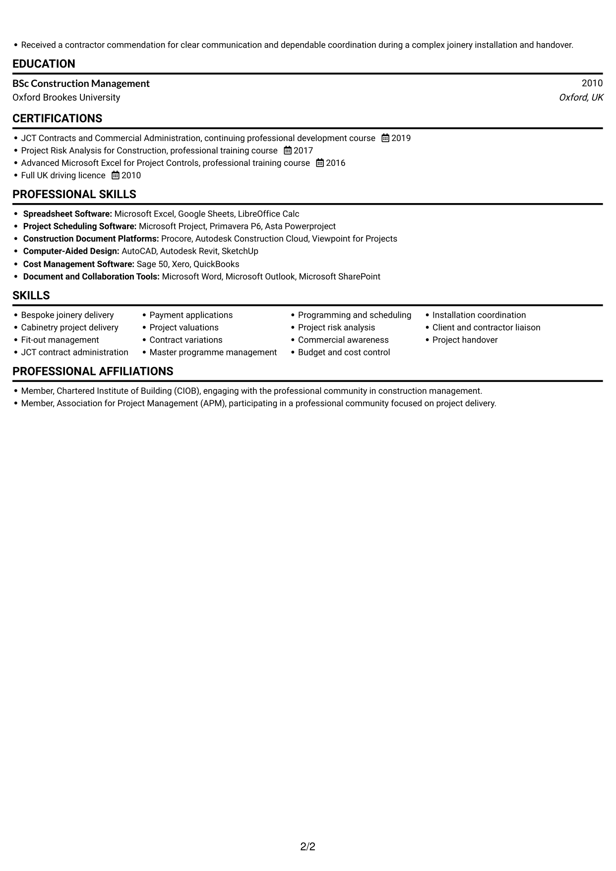 CV example — page 2