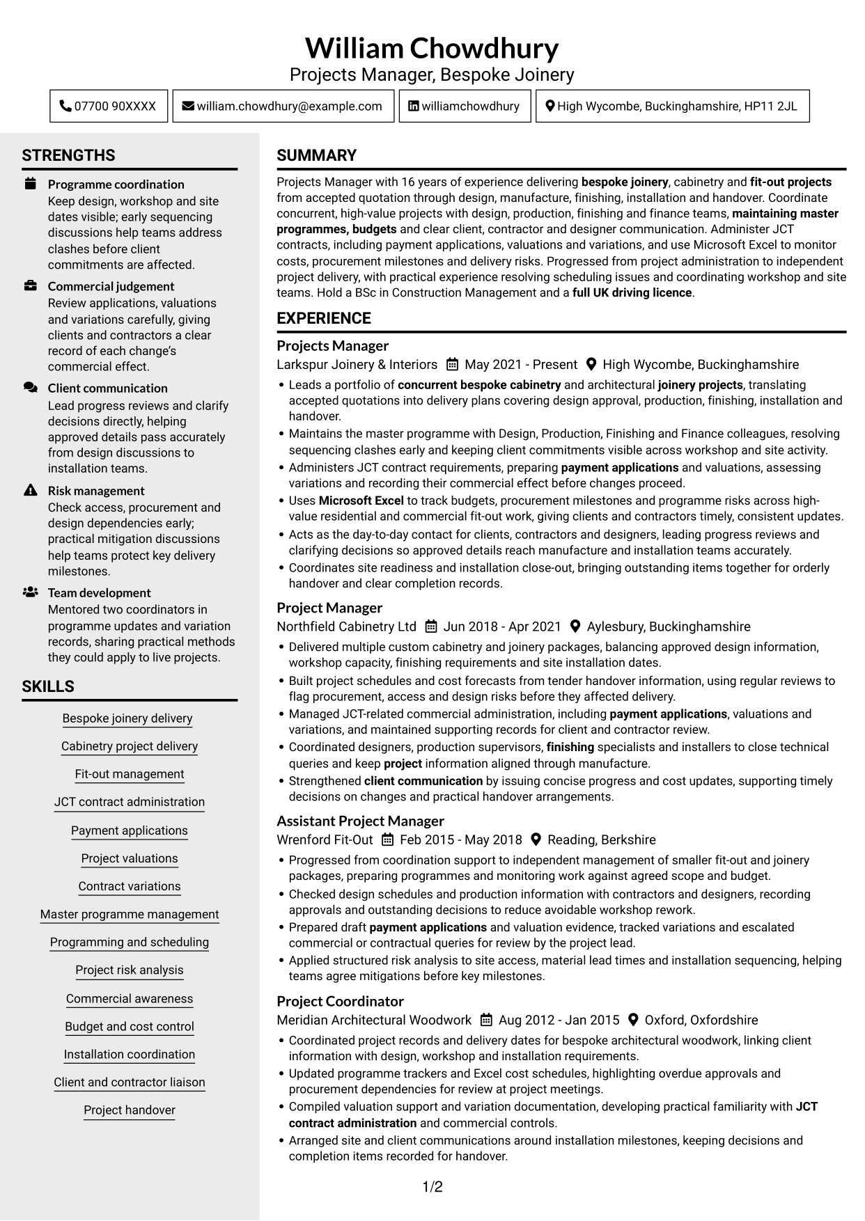 CV example — page 1