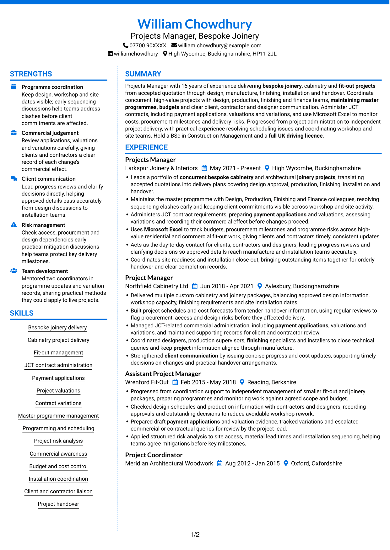 CV example — page 1
