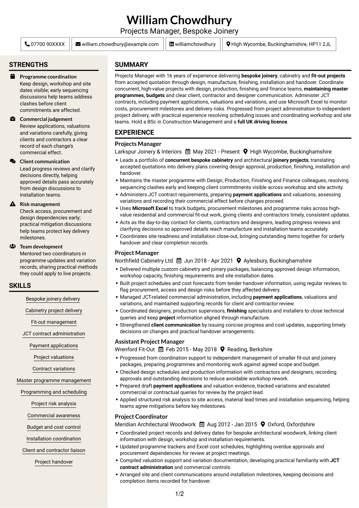 CV example — page 1