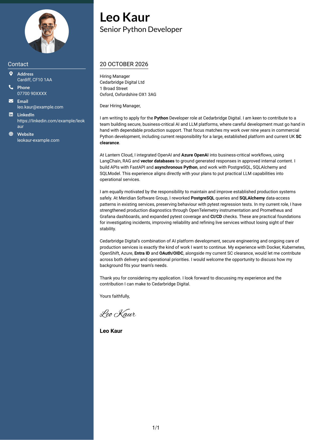 Cover letter example — page 1