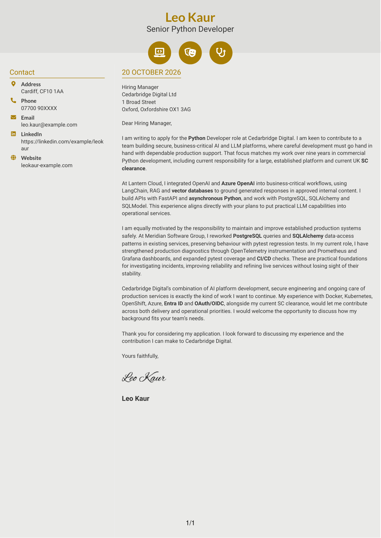 Cover letter example — page 1