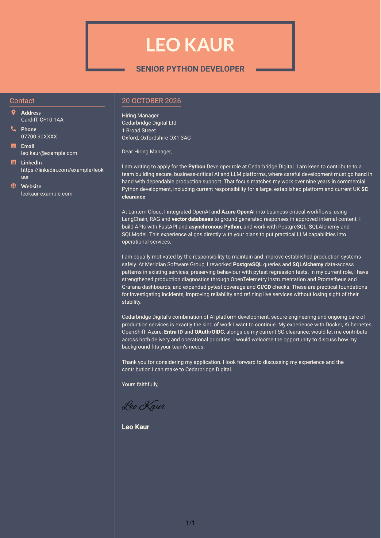 Cover letter example — page 1