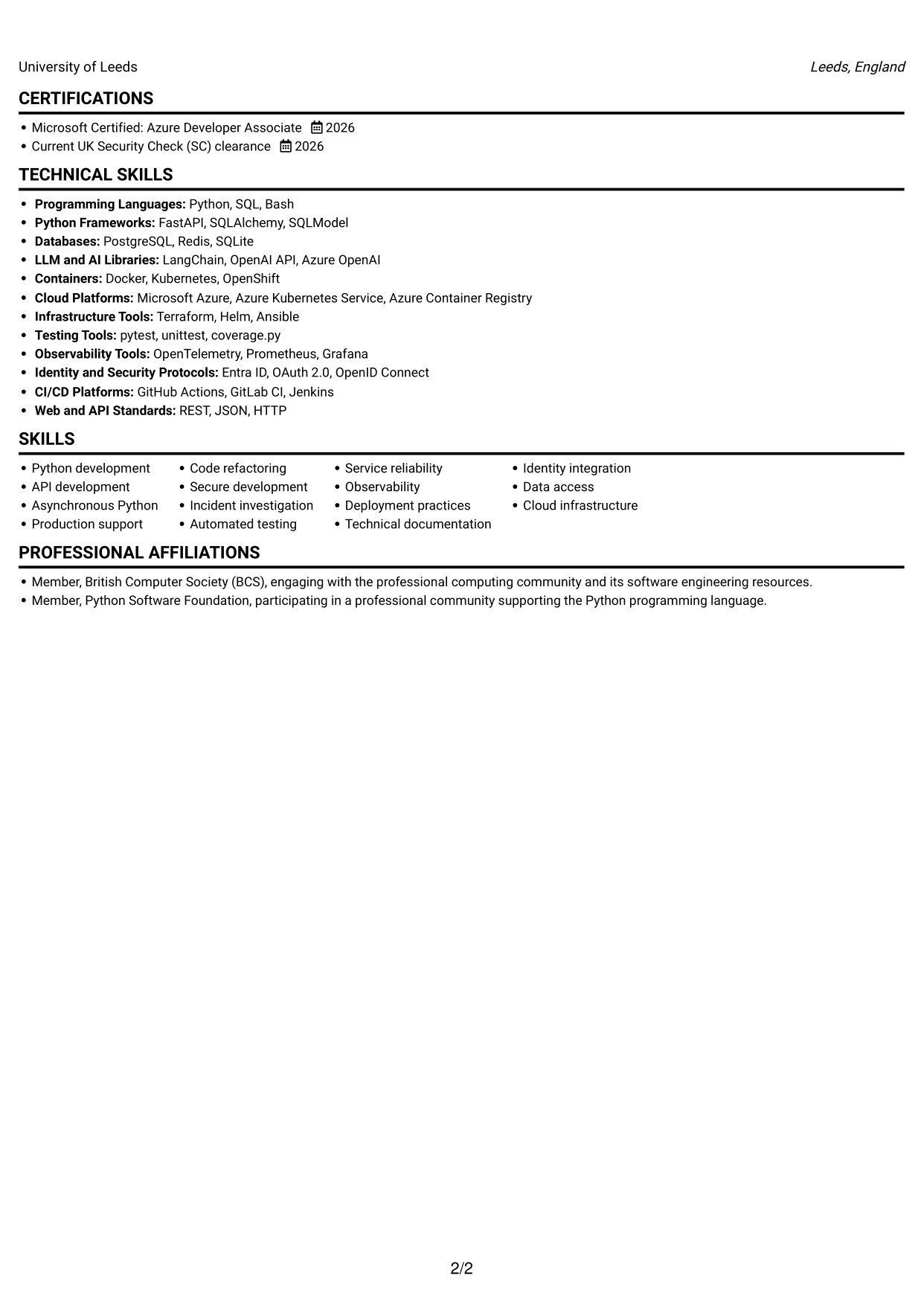 CV example — page 2