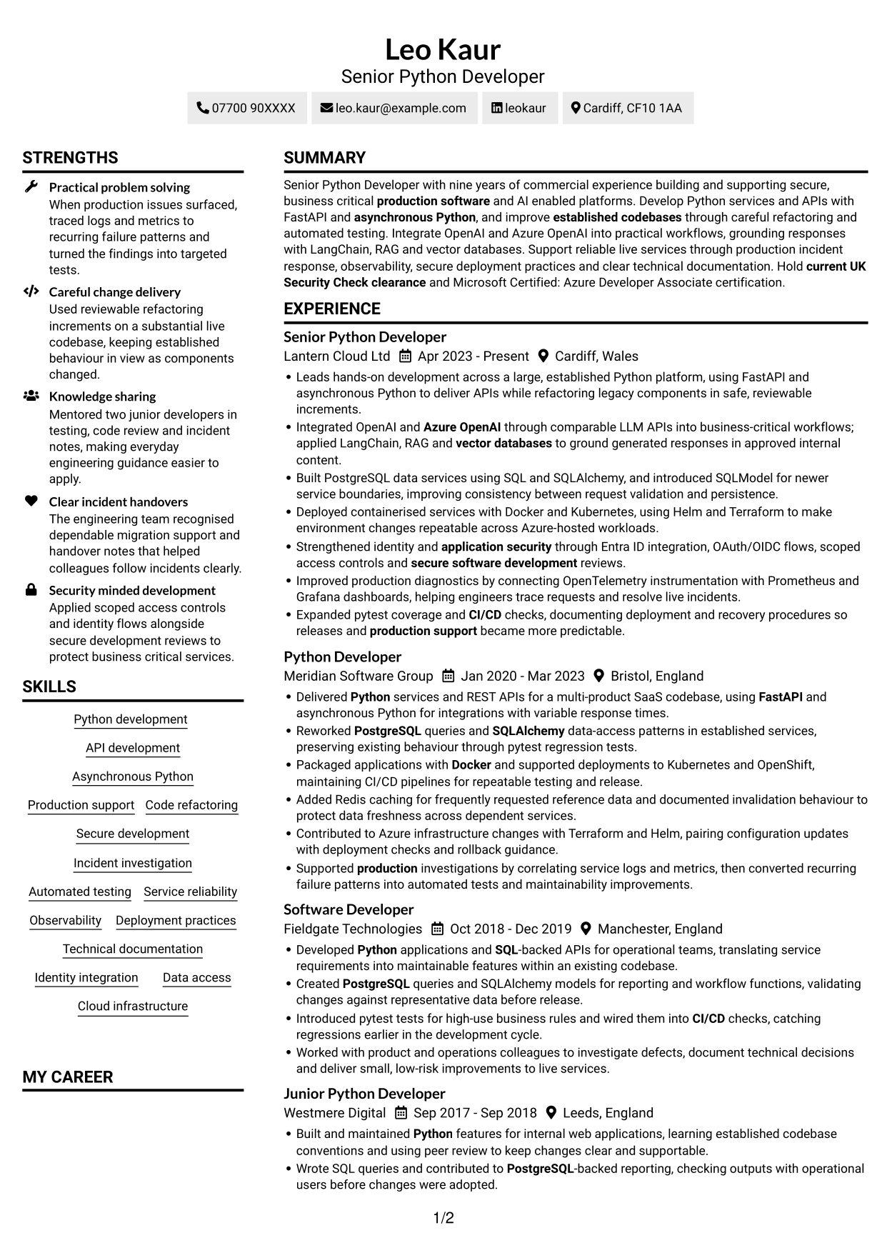 CV example — page 1