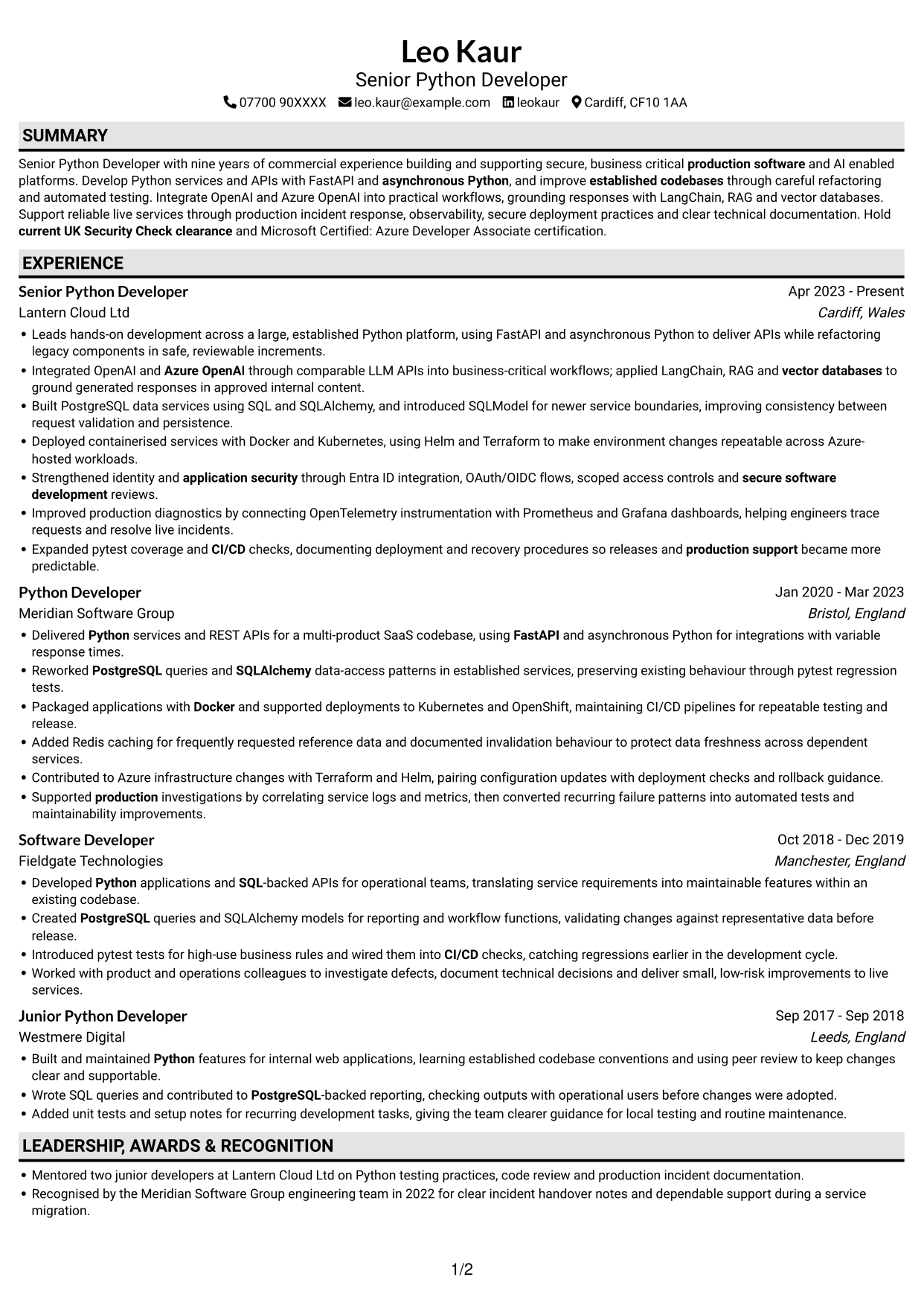 CV example — page 1