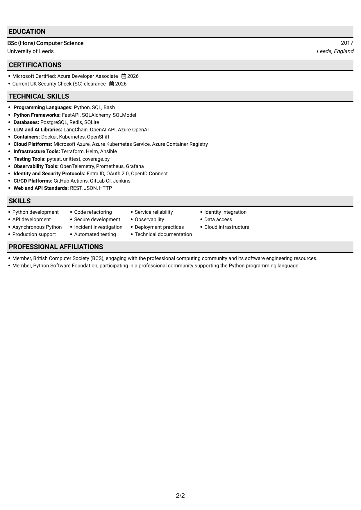 CV example — page 2