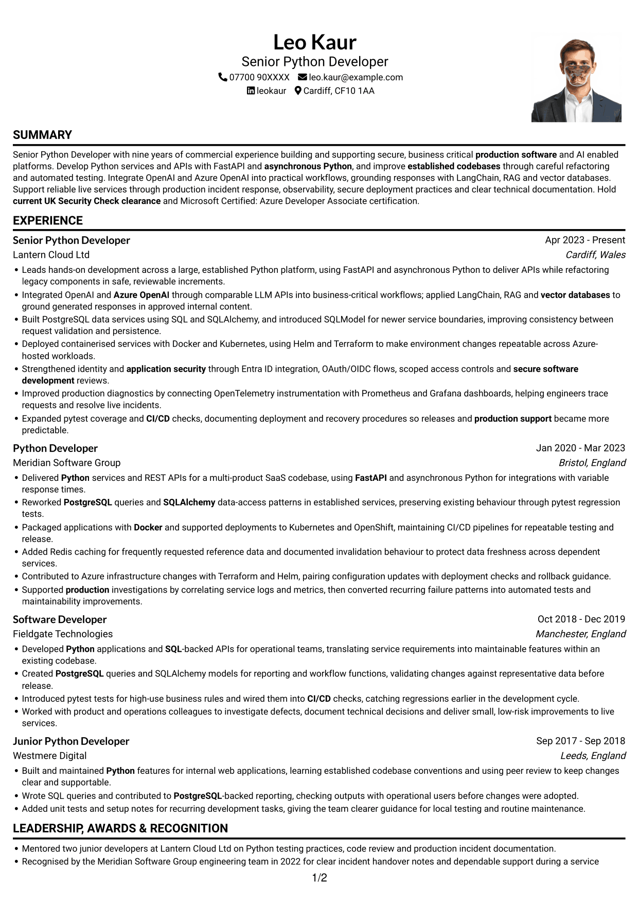 CV example — page 1