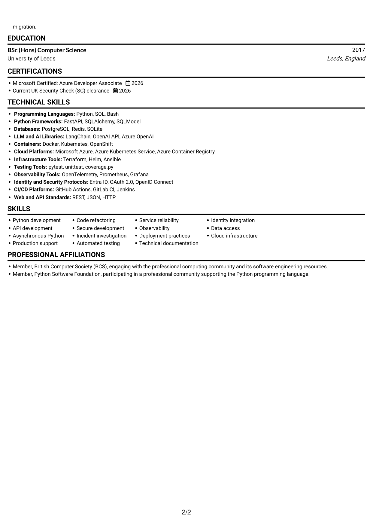 CV example — page 2