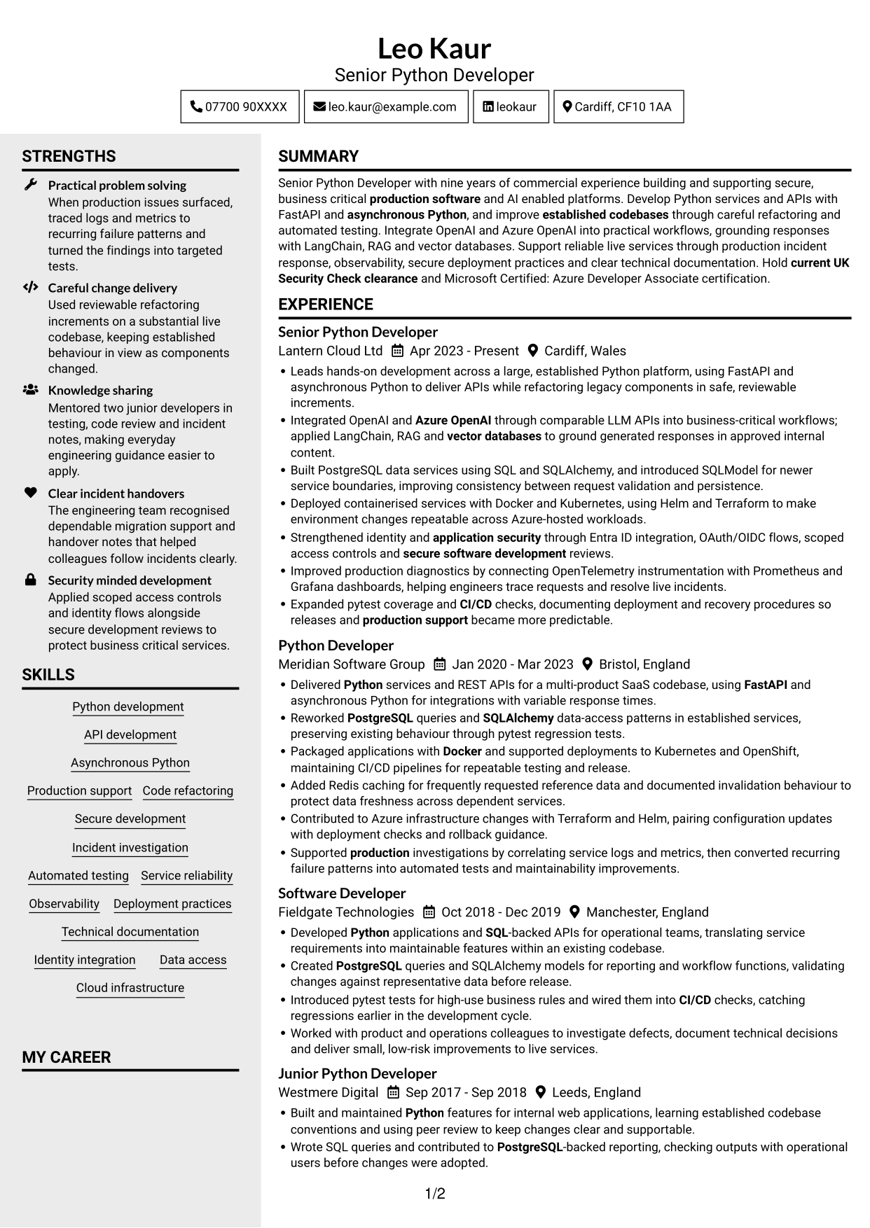CV example — page 1