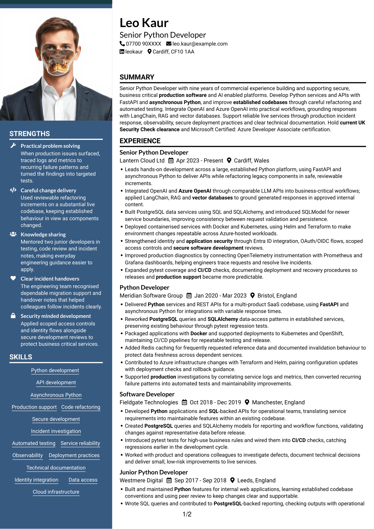 CV example — page 1