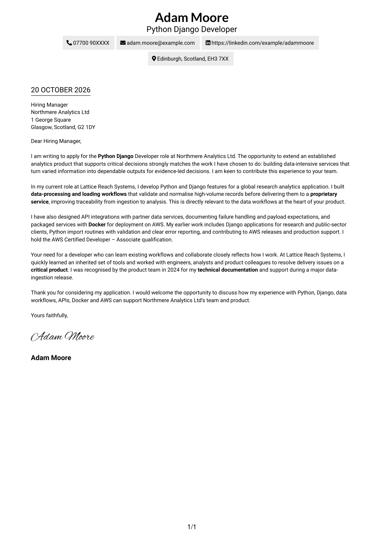 Cover letter example — page 1