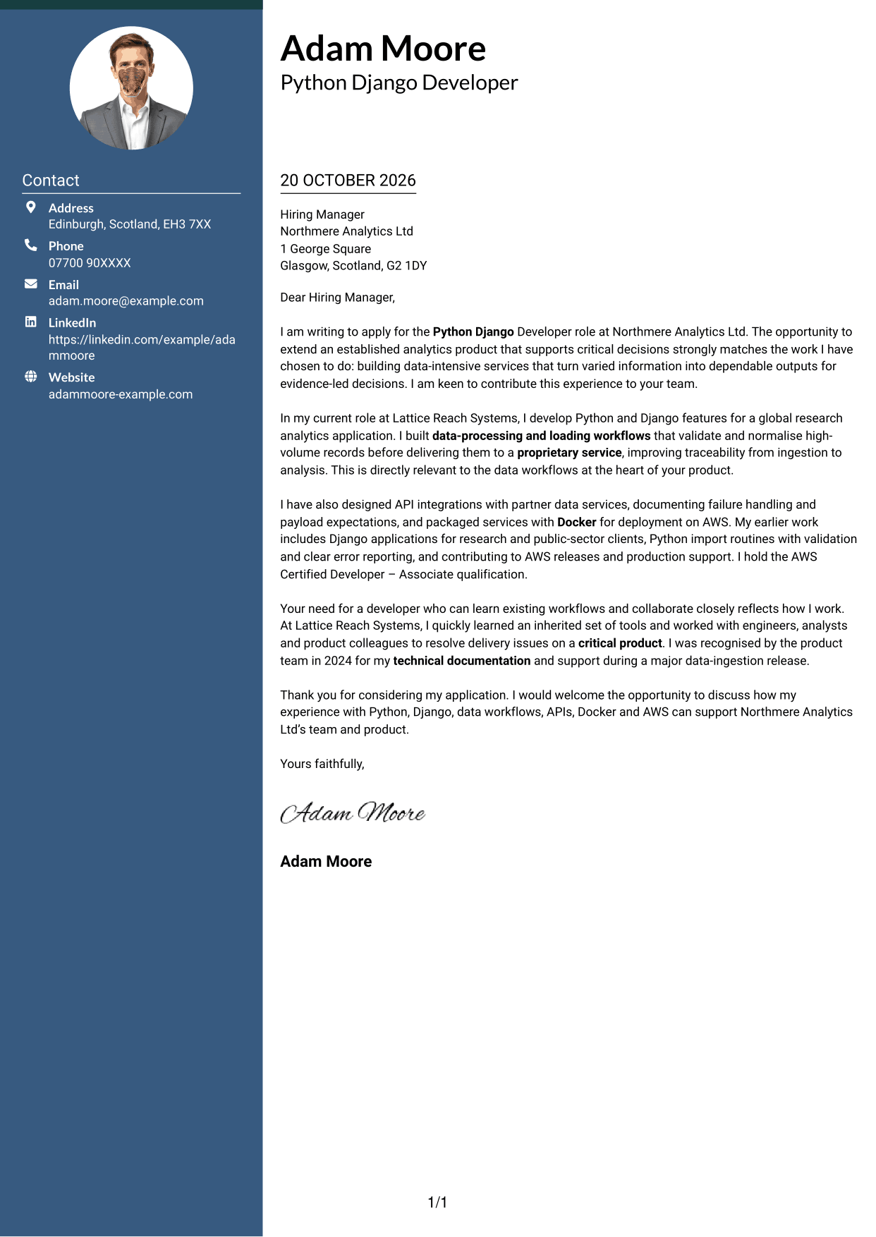 Cover letter example — page 1