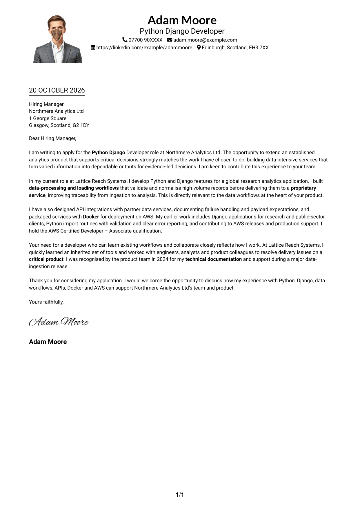Cover letter example — page 1
